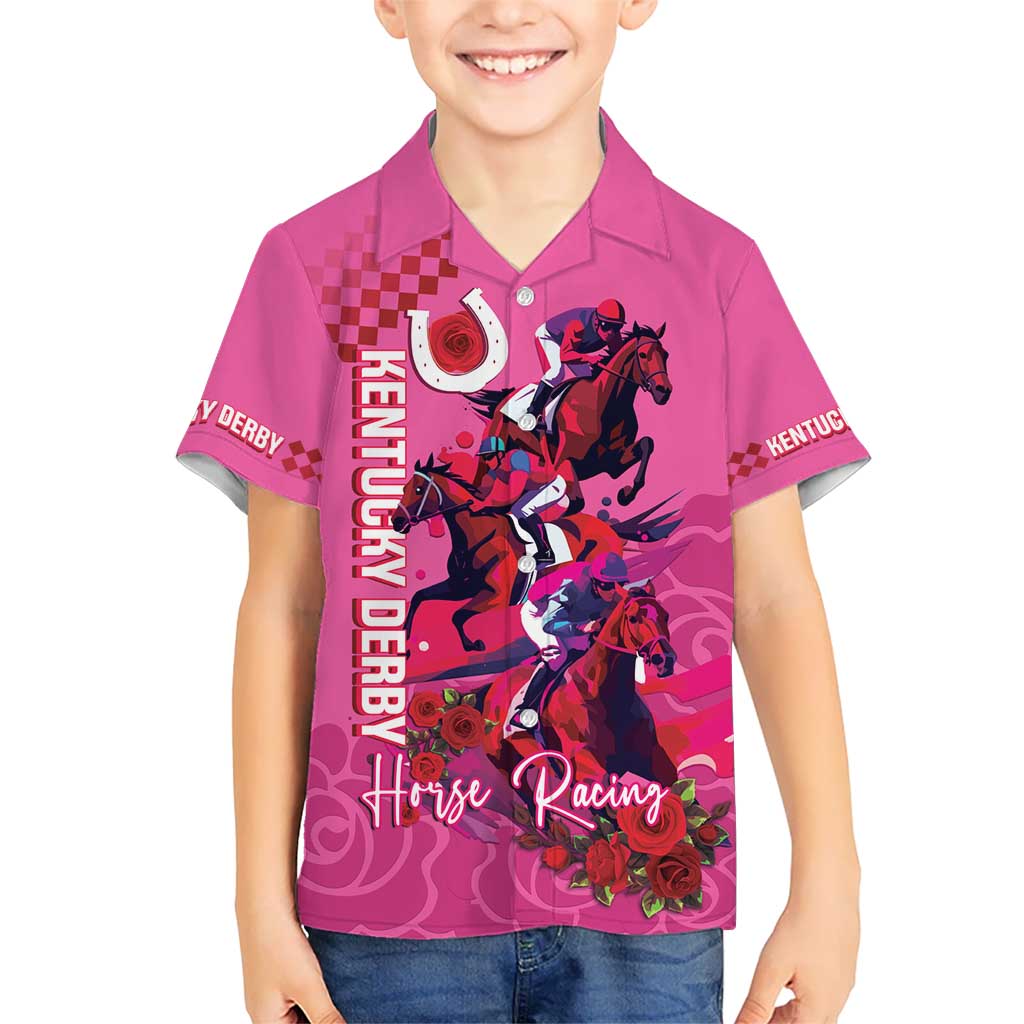 Kentucky Horse Racing Kid Hawaiian Shirt 151st Anniversary With Roses - Pink Version LT14