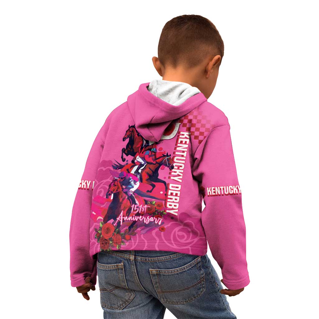 Kentucky Horse Racing Kid Hoodie 151st Anniversary With Roses - Pink Version LT14