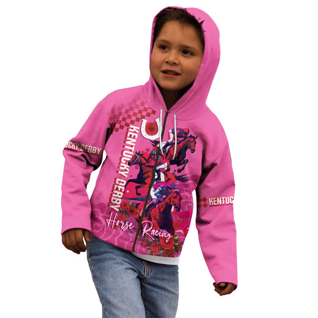 Kentucky Horse Racing Kid Hoodie 151st Anniversary With Roses - Pink Version LT14