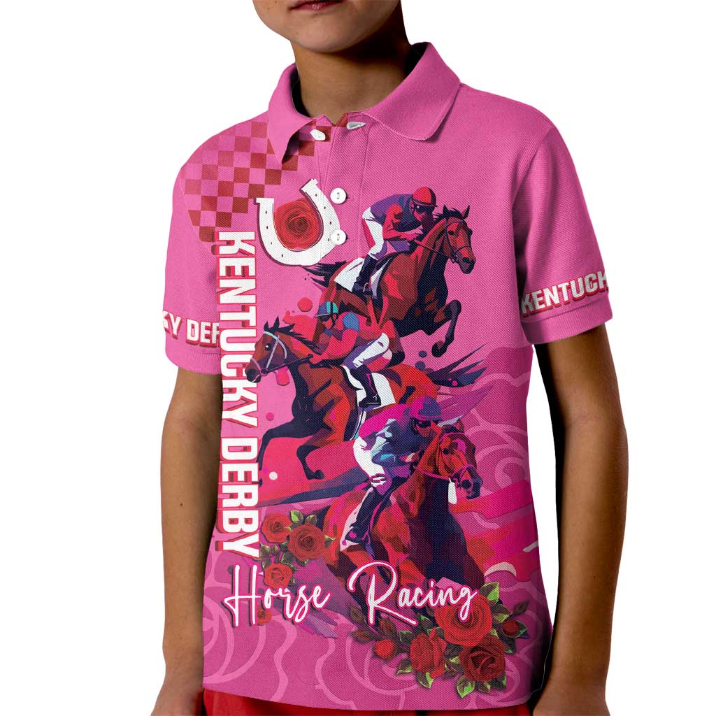 Kentucky Horse Racing Kid Polo Shirt 151st Anniversary With Roses - Pink Version LT14