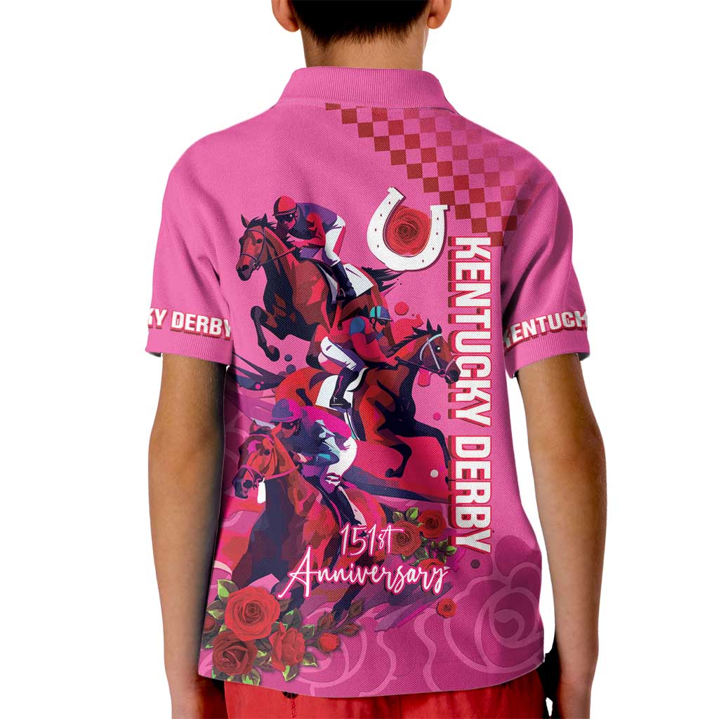Kentucky Horse Racing Kid Polo Shirt 151st Anniversary With Roses - Pink Version LT14