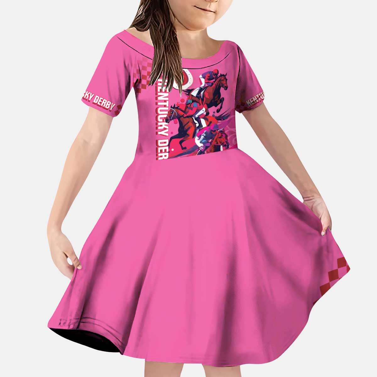 Kentucky Horse Racing Kid Short Sleeve Dress 151st Anniversary With Roses - Pink Version LT14