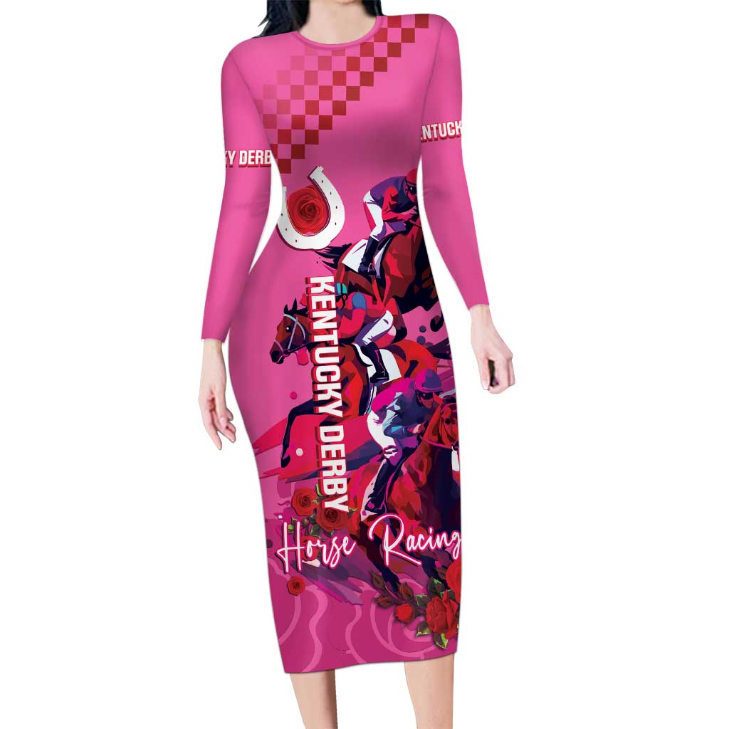 Kentucky Horse Racing Long Sleeve Bodycon Dress 151st Anniversary With Roses - Pink Version LT14