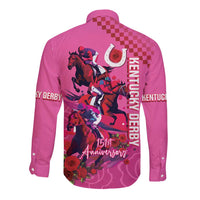 Kentucky Horse Racing Long Sleeve Button Shirt 151st Anniversary With Roses - Pink Version LT14