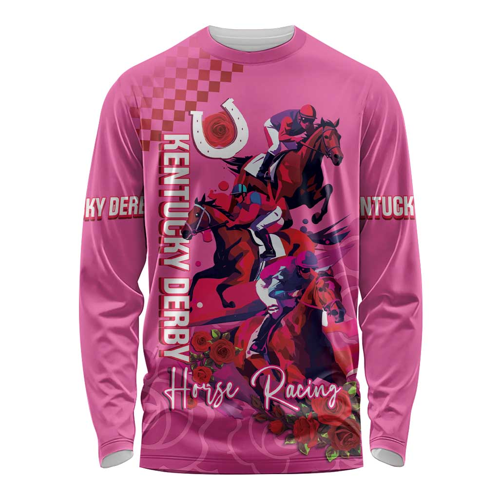 Kentucky Horse Racing Long Sleeve Shirt 151st Anniversary With Roses - Pink Version LT14