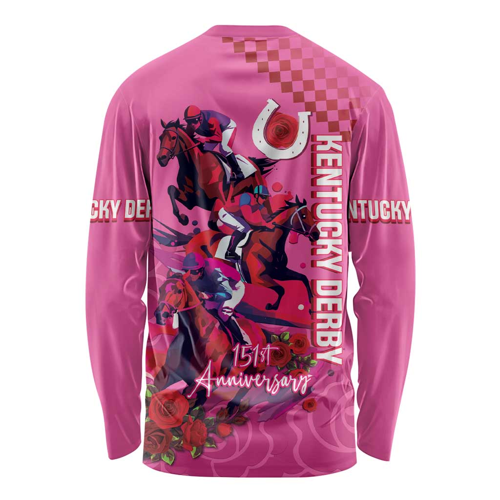 Kentucky Horse Racing Long Sleeve Shirt 151st Anniversary With Roses - Pink Version LT14