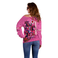 Kentucky Horse Racing Off Shoulder Sweater 151st Anniversary With Roses - Pink Version LT14