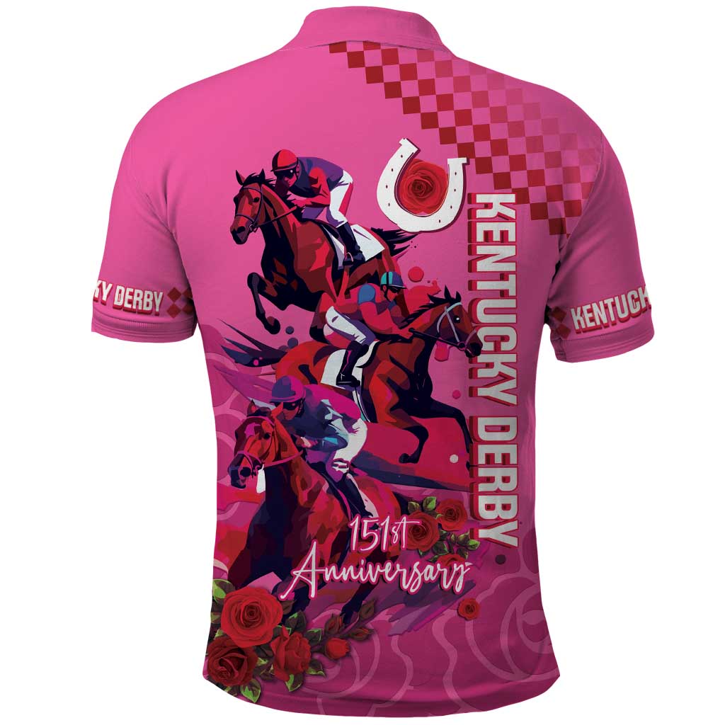 Kentucky Horse Racing Polo Shirt 151st Anniversary With Roses - Pink Version LT14