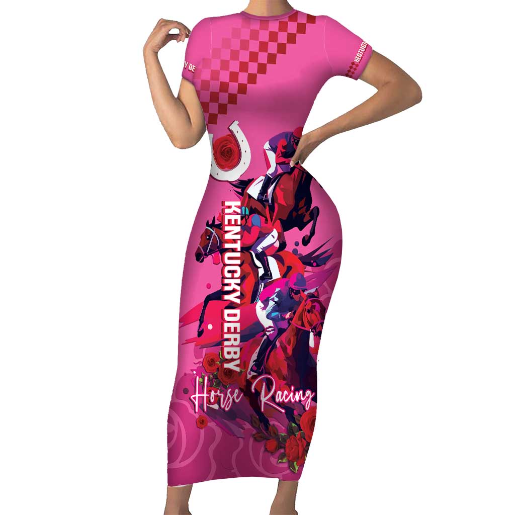 Kentucky Horse Racing Short Sleeve Bodycon Dress 151st Anniversary With Roses - Pink Version LT14