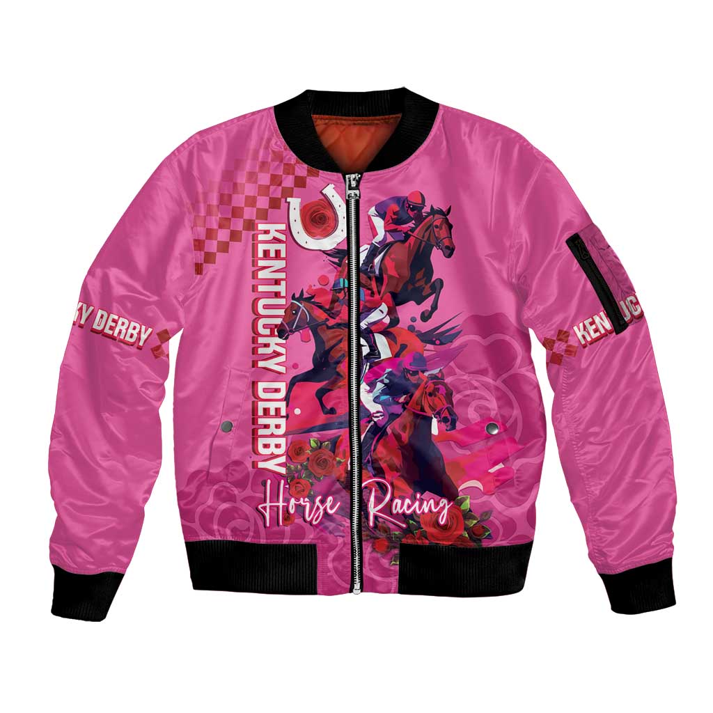 Kentucky Horse Racing Sleeve Zip Bomber Jacket 151st Anniversary With Roses - Pink Version LT14