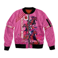 Kentucky Horse Racing Sleeve Zip Bomber Jacket 151st Anniversary With Roses - Pink Version LT14