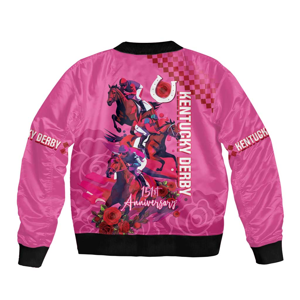 Kentucky Horse Racing Sleeve Zip Bomber Jacket 151st Anniversary With Roses - Pink Version LT14