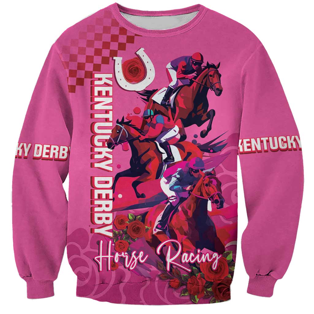 Kentucky Horse Racing Sweatshirt 151st Anniversary With Roses - Pink Version LT14