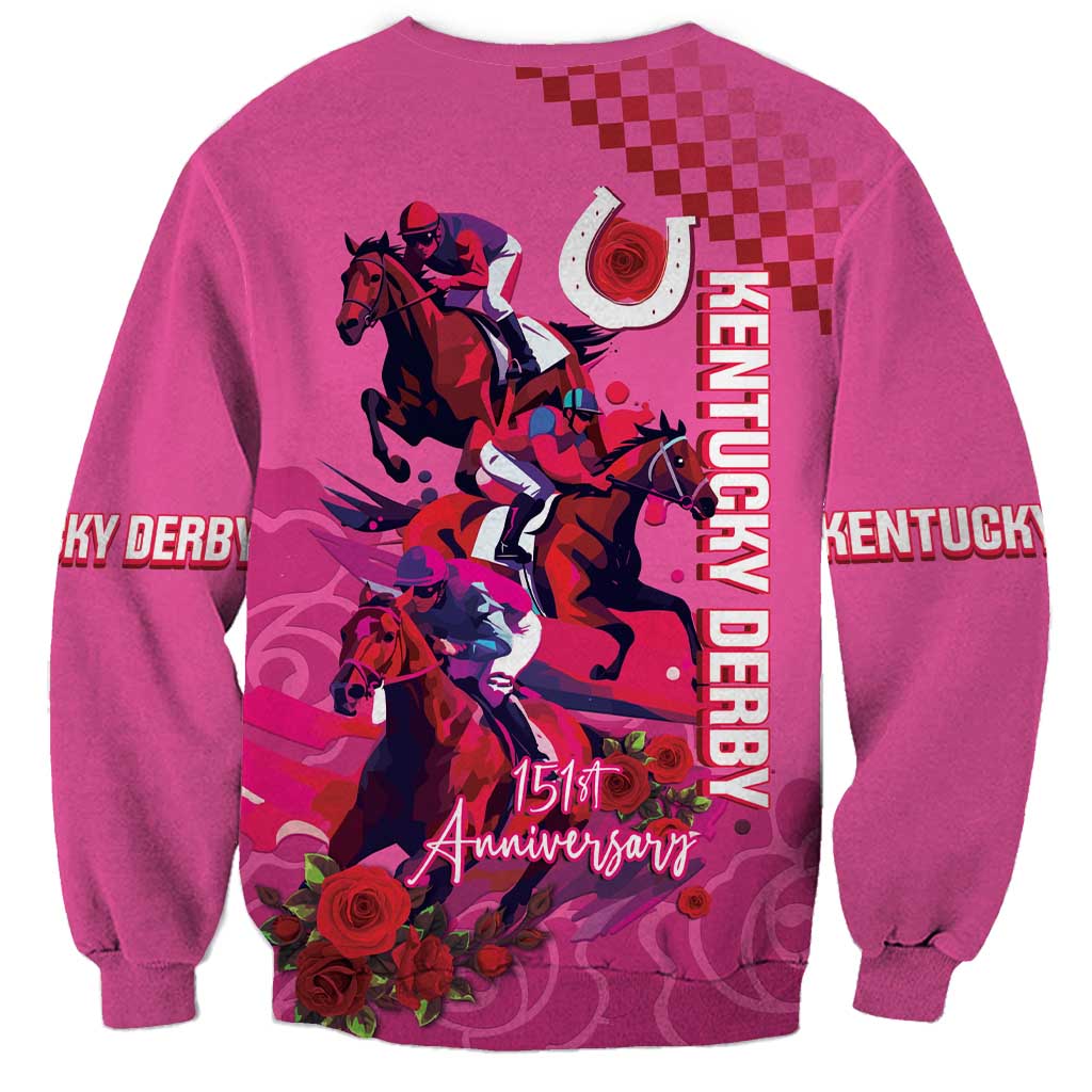 Kentucky Horse Racing Sweatshirt 151st Anniversary With Roses - Pink Version LT14