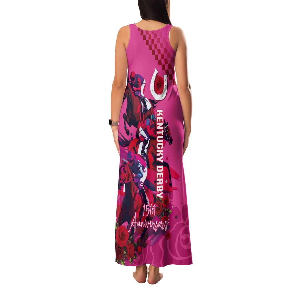Kentucky Horse Racing Tank Maxi Dress 151st Anniversary With Roses - Pink Version LT14