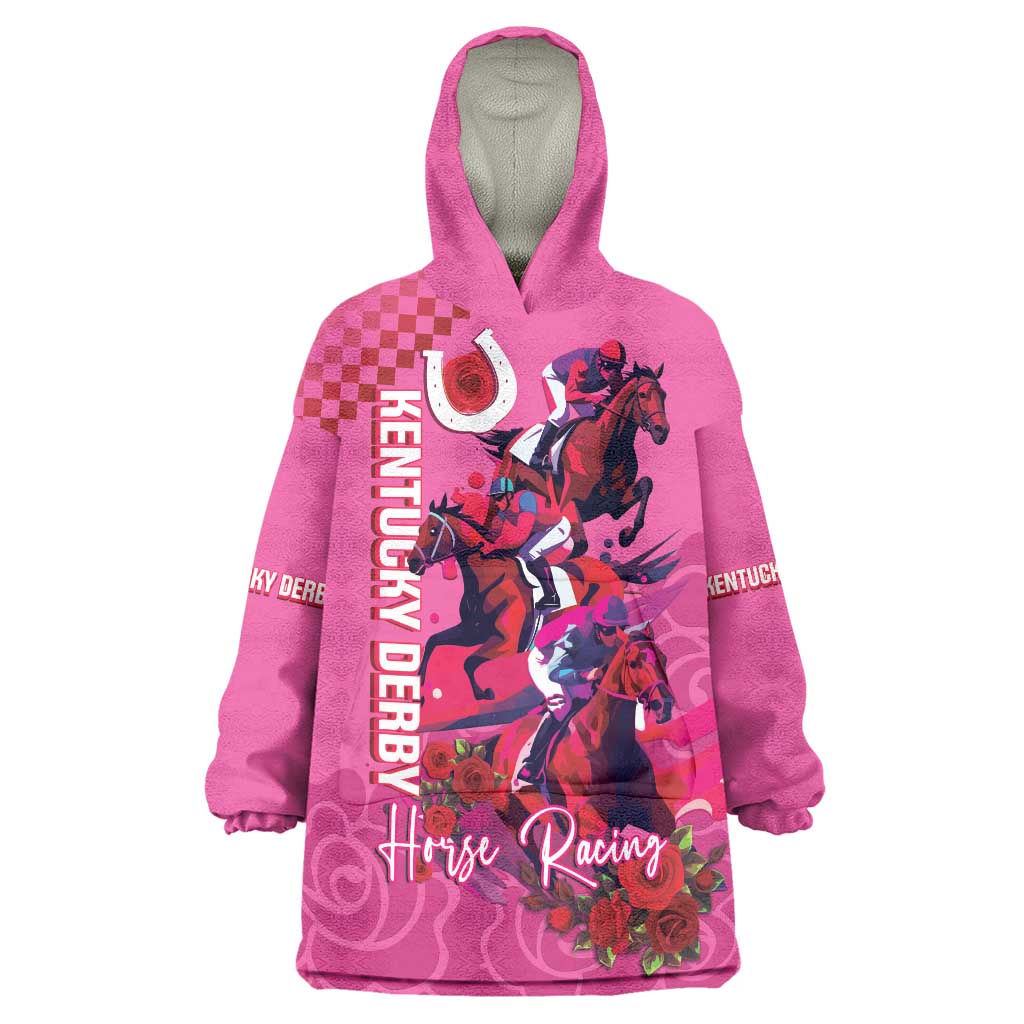 Kentucky Horse Racing Wearable Blanket Hoodie 151st Anniversary With Roses - Pink Version LT14