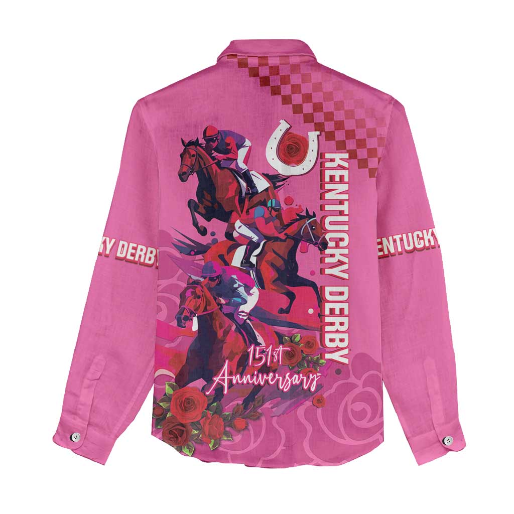 Kentucky Horse Racing Women Casual Shirt 151st Anniversary With Roses - Pink Version LT14