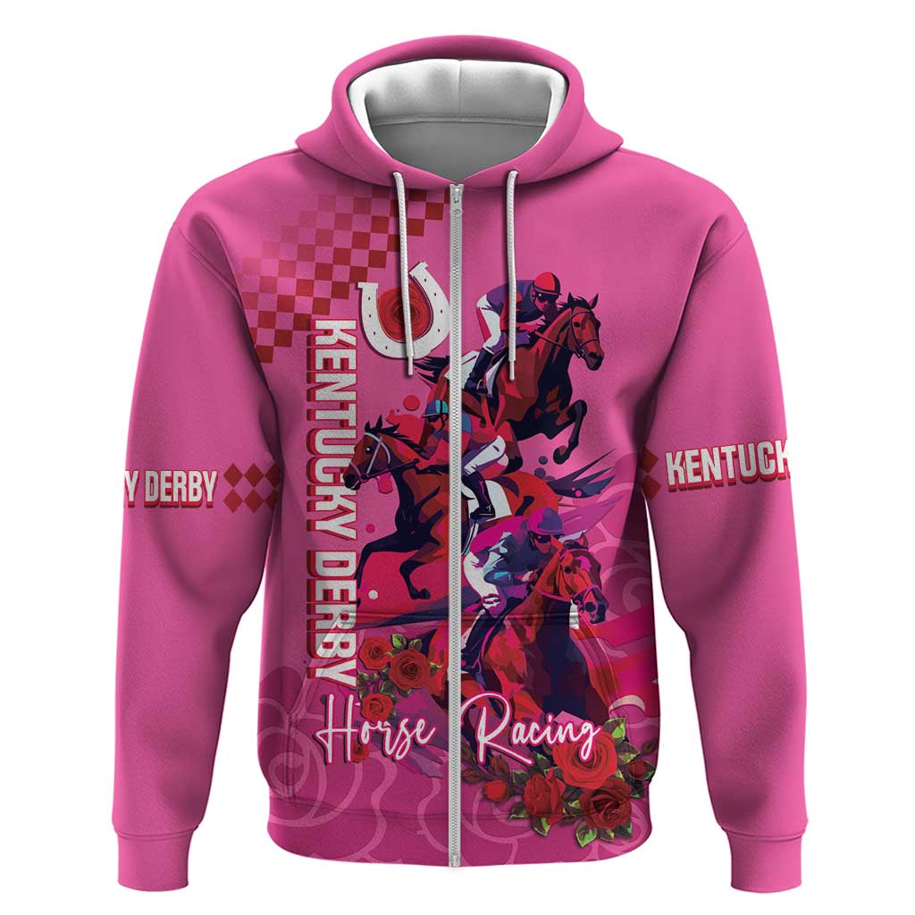 Kentucky Horse Racing Zip Hoodie 151st Anniversary With Roses - Pink Version LT14