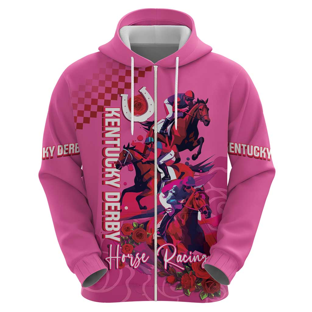 Kentucky Horse Racing Zip Hoodie 151st Anniversary With Roses - Pink Version LT14