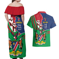 Namibia Independence Day Couples Matching Off Shoulder Maxi Dress and Hawaiian Shirt Coat Of Arms Curve Style - Wonder Print Shop