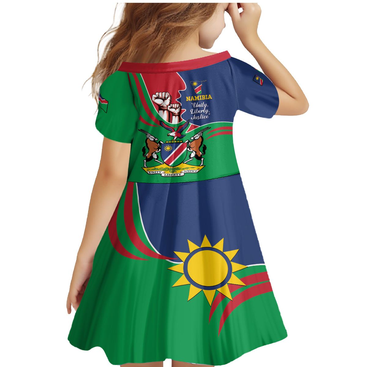 Namibia Independence Day Family Matching Mermaid Dress and Hawaiian Shirt Coat Of Arms Curve Style - Wonder Print Shop