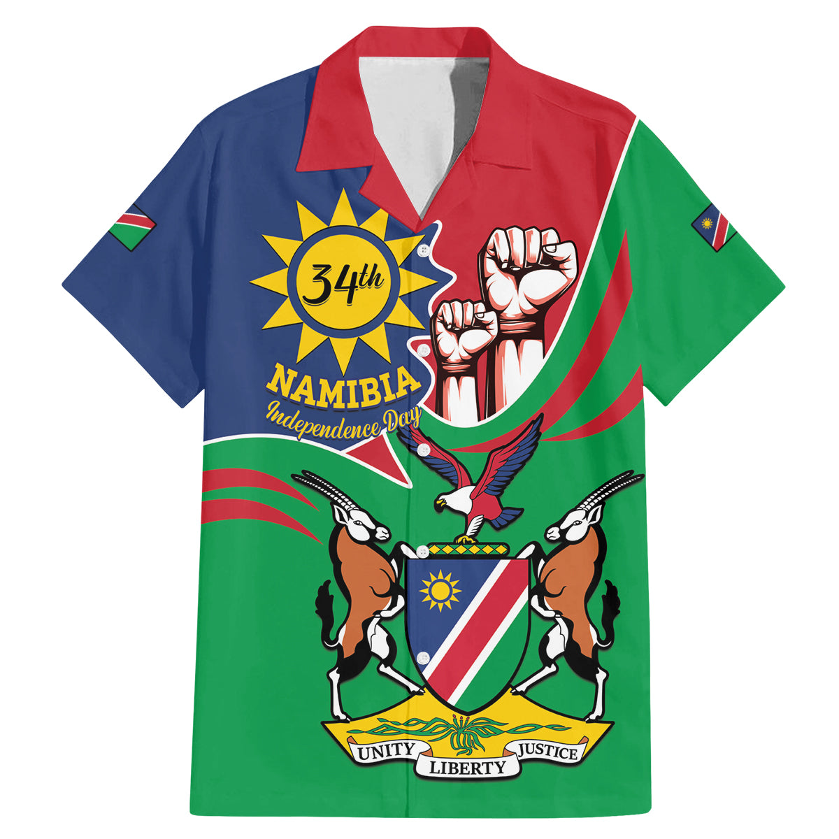 Namibia Independence Day Family Matching Mermaid Dress and Hawaiian Shirt Coat Of Arms Curve Style - Wonder Print Shop
