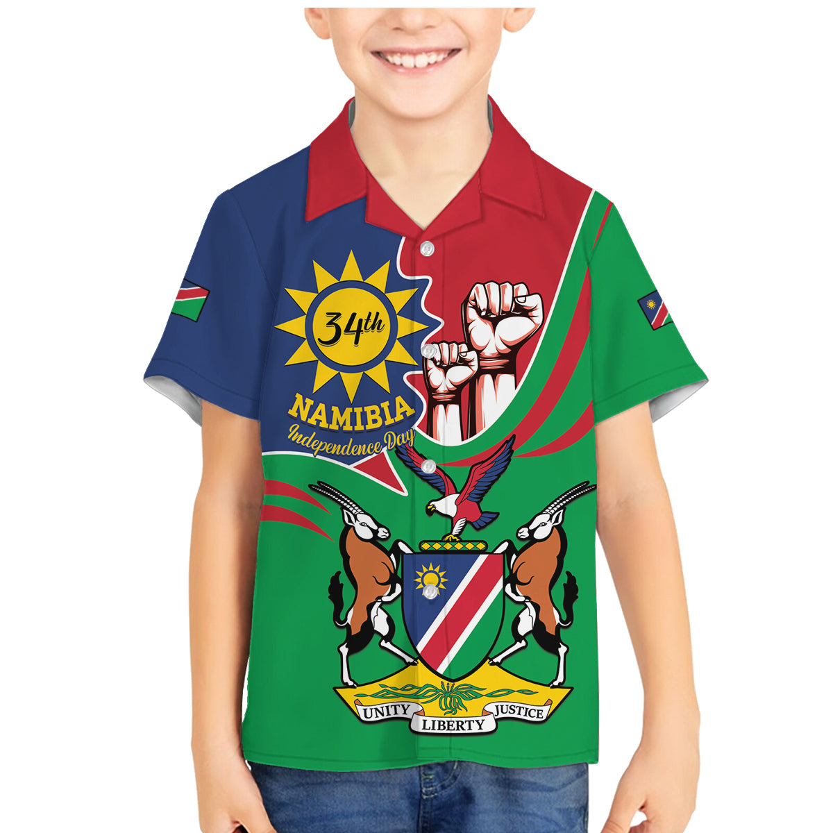 Namibia Independence Day Family Matching Mermaid Dress and Hawaiian Shirt Coat Of Arms Curve Style - Wonder Print Shop