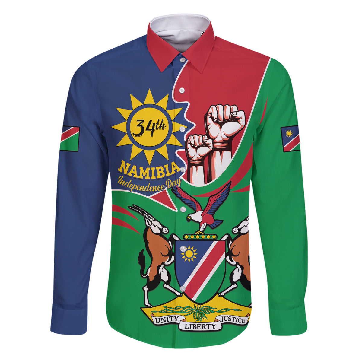 Namibia Independence Day Family Matching Off Shoulder Short Dress and Hawaiian Shirt Coat Of Arms Curve Style - Wonder Print Shop