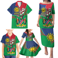 Namibia Independence Day Family Matching Puletasi and Hawaiian Shirt Coat Of Arms Curve Style - Wonder Print Shop
