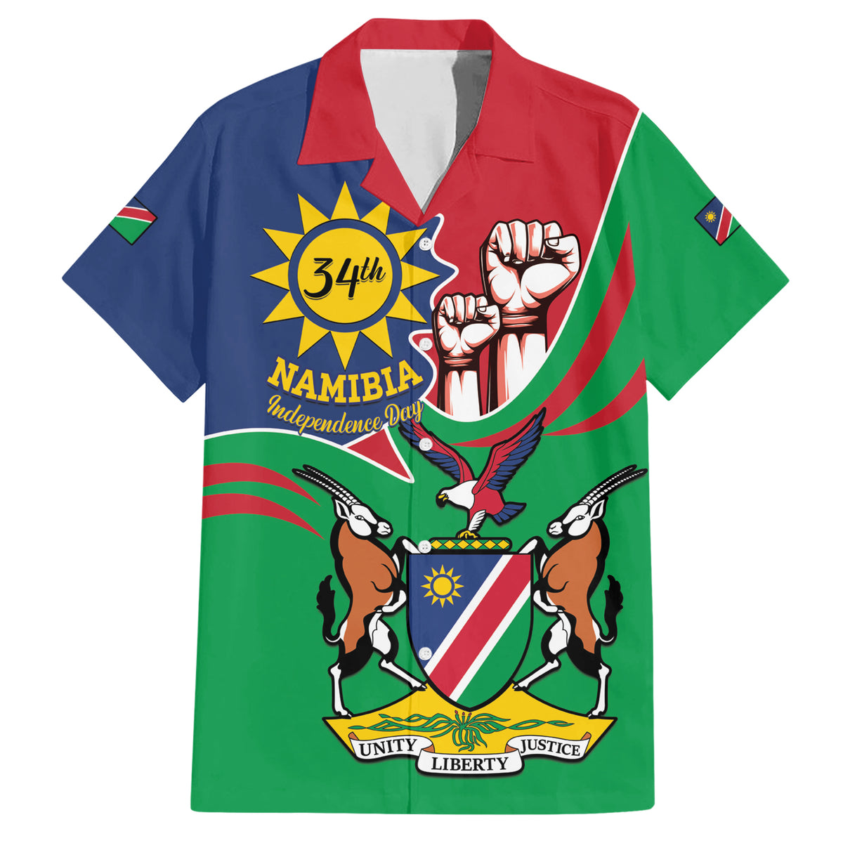 Namibia Independence Day Family Matching Short Sleeve Bodycon Dress and Hawaiian Shirt Coat Of Arms Curve Style - Wonder Print Shop
