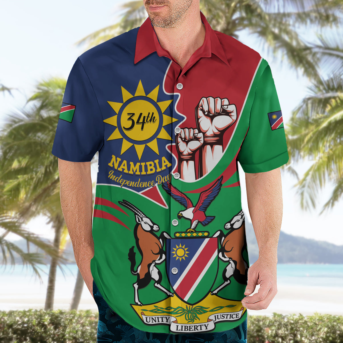 Namibia Independence Day Hawaiian Shirt Coat Of Arms Curve Style - Wonder Print Shop