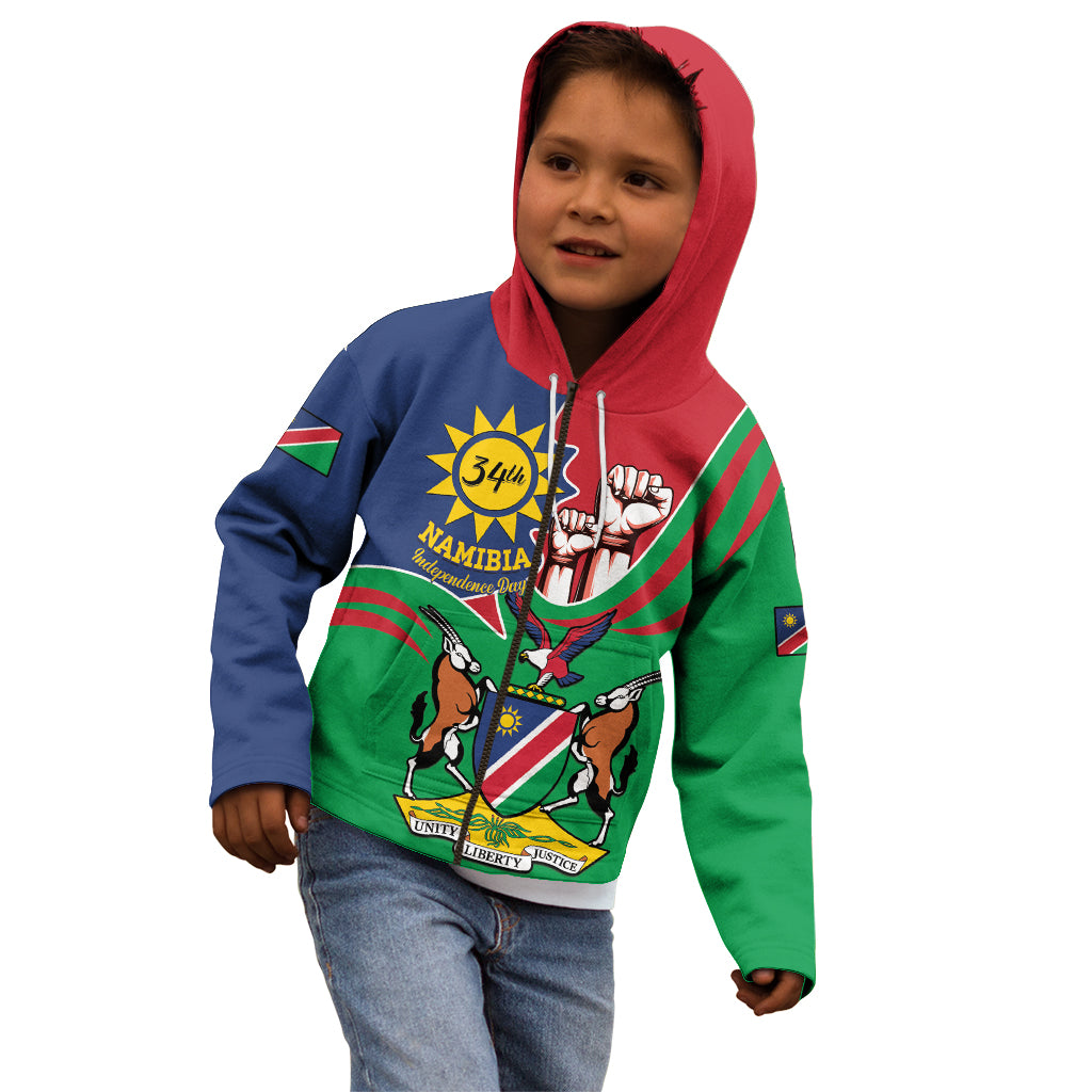 Namibia Independence Day Kid Hoodie Coat Of Arms Curve Style - Wonder Print Shop