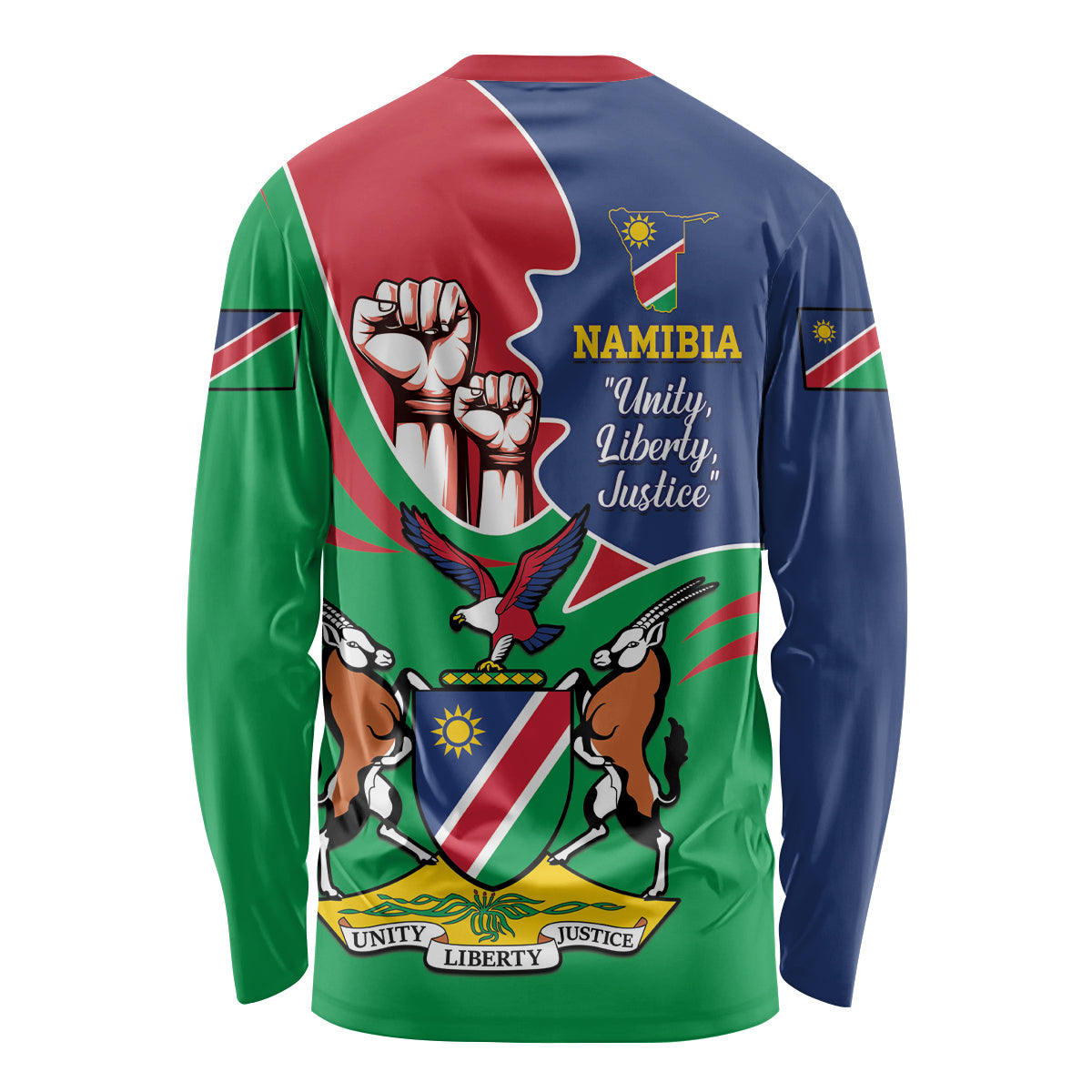 Namibia Independence Day Long Sleeve Shirt Coat Of Arms Curve Style - Wonder Print Shop