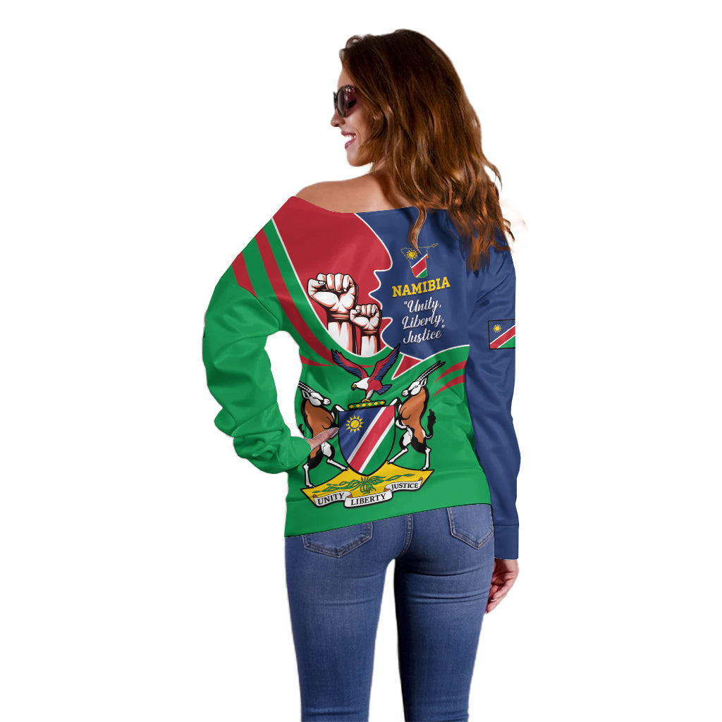 Namibia Independence Day Off Shoulder Sweater Coat Of Arms Curve Style - Wonder Print Shop