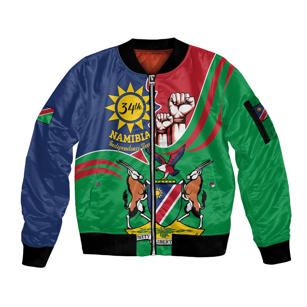 Namibia Independence Day Sleeve Zip Bomber Jacket Coat Of Arms Curve Style - Wonder Print Shop