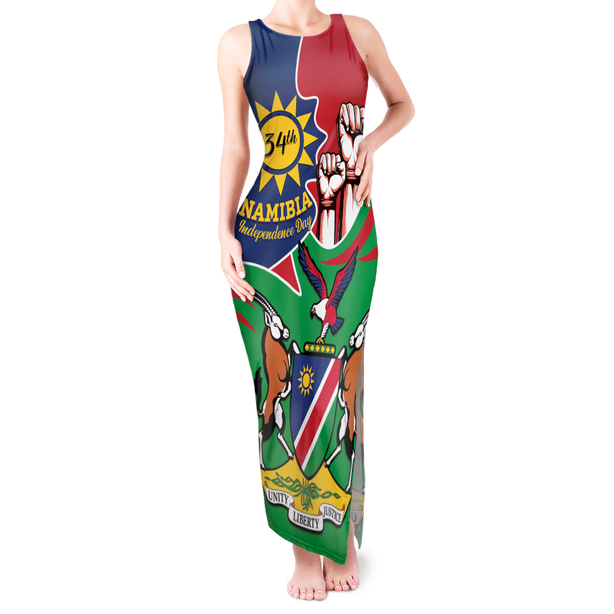 Namibia Independence Day Tank Maxi Dress Coat Of Arms Curve Style - Wonder Print Shop