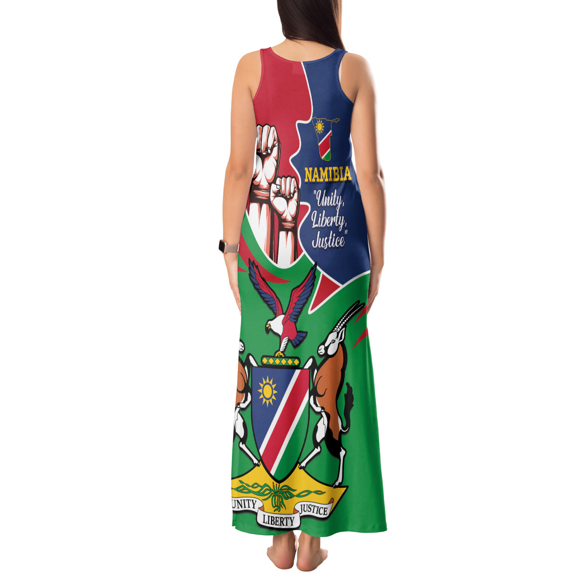 Namibia Independence Day Tank Maxi Dress Coat Of Arms Curve Style - Wonder Print Shop