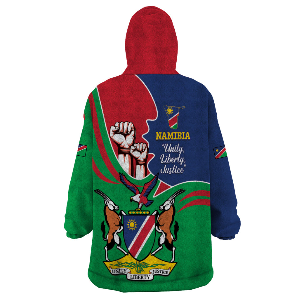 Namibia Independence Day Wearable Blanket Hoodie Coat Of Arms Curve Style - Wonder Print Shop