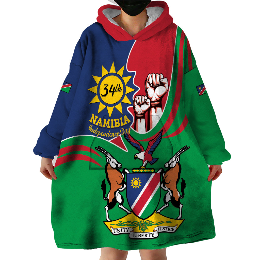 Namibia Independence Day Wearable Blanket Hoodie Coat Of Arms Curve Style - Wonder Print Shop