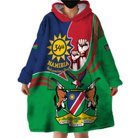 Namibia Independence Day Wearable Blanket Hoodie Coat Of Arms Curve Style - Wonder Print Shop