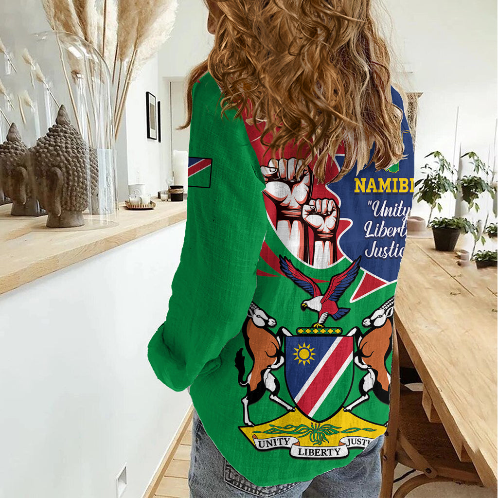 Namibia Independence Day Women Casual Shirt Coat Of Arms Curve Style - Wonder Print Shop
