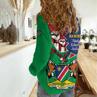 Namibia Independence Day Women Casual Shirt Coat Of Arms Curve Style - Wonder Print Shop