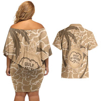Gulf of Mexico Forever Couples Matching Off Shoulder Short Dress and Hawaiian Shirt Mexican Turtle Brown Version