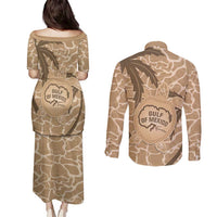 Gulf of Mexico Forever Couples Matching Puletasi and Long Sleeve Button Shirt Mexican Turtle Brown Version