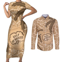 Gulf of Mexico Forever Couples Matching Short Sleeve Bodycon Dress and Long Sleeve Button Shirt Mexican Turtle Brown Version