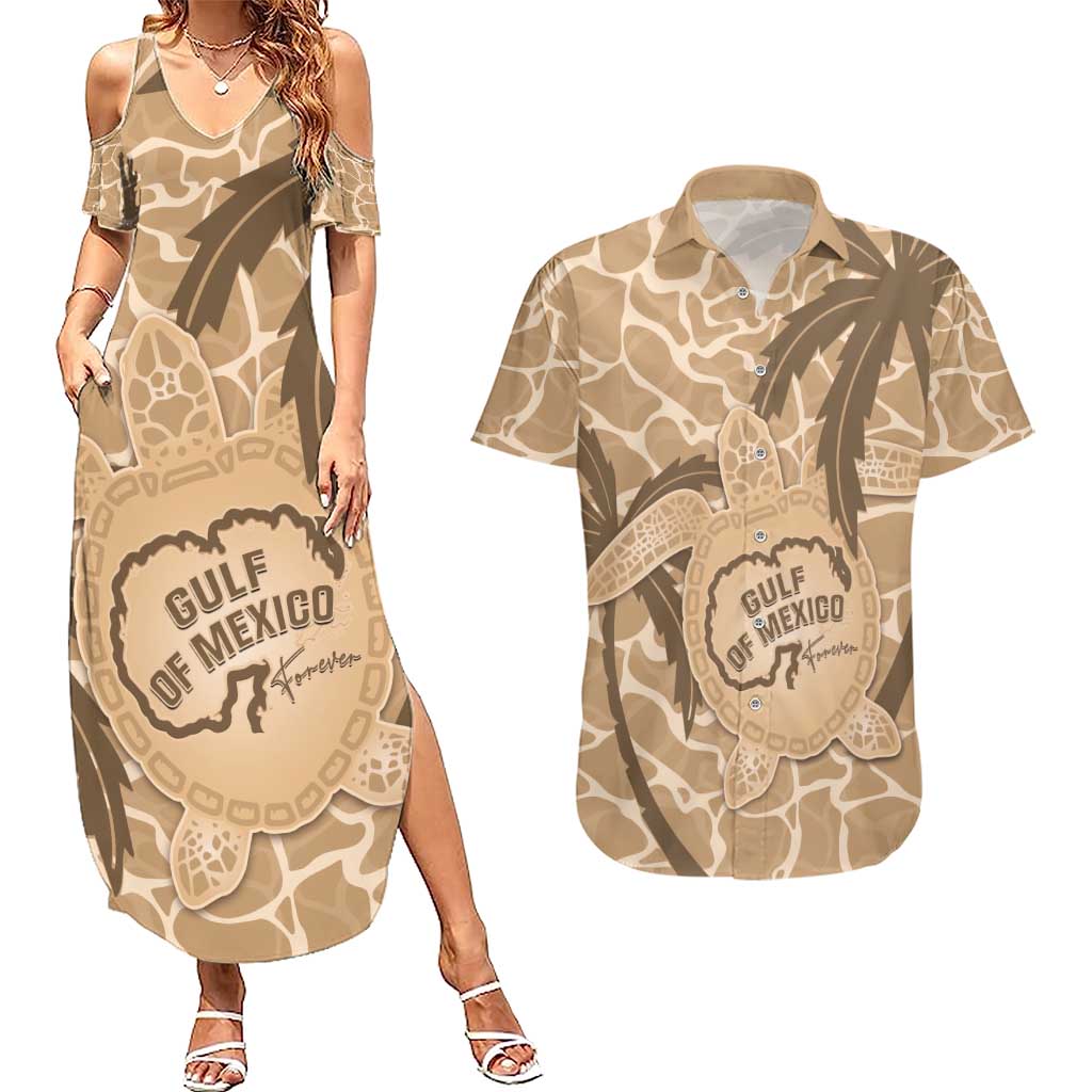 Gulf of Mexico Forever Couples Matching Summer Maxi Dress and Hawaiian Shirt Mexican Turtle Brown Version
