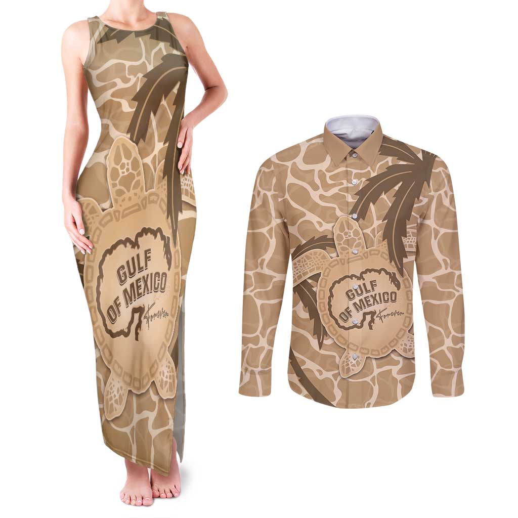 Gulf of Mexico Forever Couples Matching Tank Maxi Dress and Long Sleeve Button Shirt Mexican Turtle Brown Version