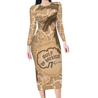Gulf of Mexico Forever Family Matching Long Sleeve Bodycon Dress and Hawaiian Shirt Mexican Turtle Brown Version