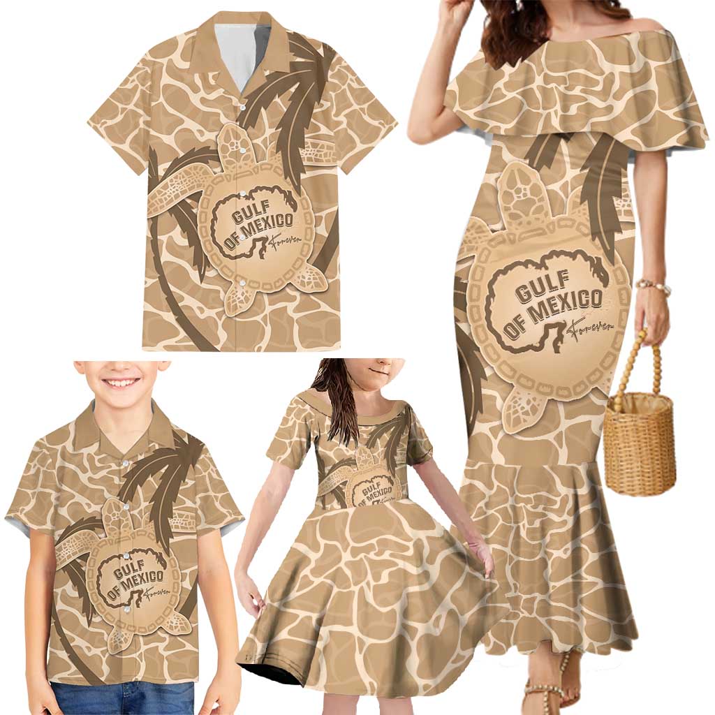Gulf of Mexico Forever Family Matching Mermaid Dress and Hawaiian Shirt Mexican Turtle Brown Version