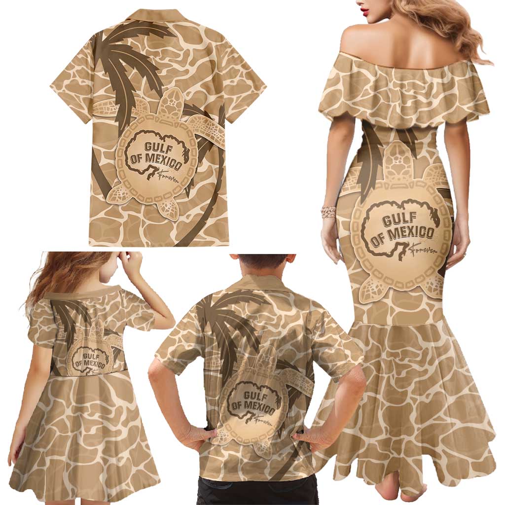 Gulf of Mexico Forever Family Matching Mermaid Dress and Hawaiian Shirt Mexican Turtle Brown Version